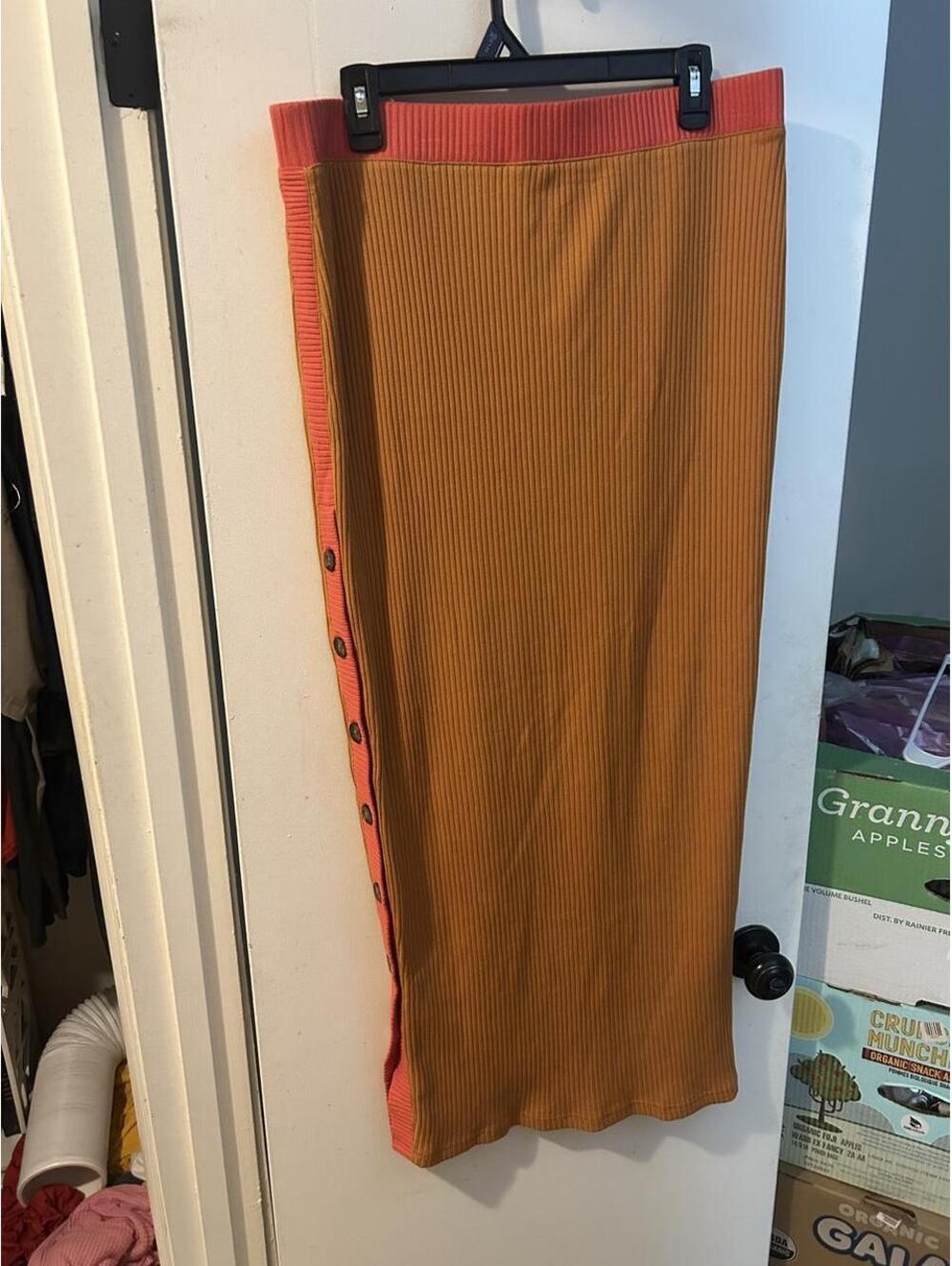 Target’s Black History Month Orange ribbed knit skirt with button detail, size L